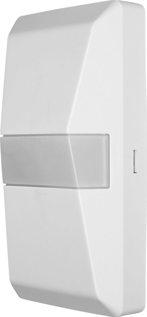 A white outdoor sensor light is shown from a side angle against a white background.