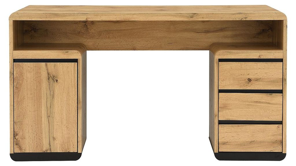 Schreibtisch mit Stauraum - MDF - Natur und Schwarz SERGUEI Produktbild 