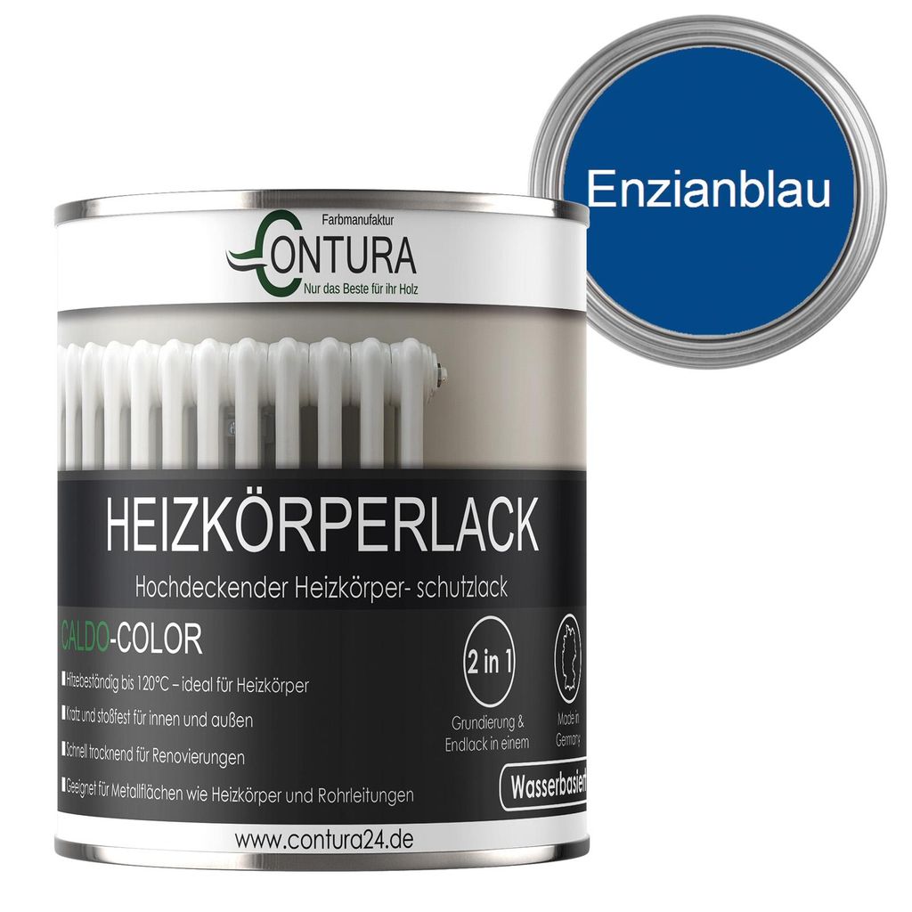 Contura 750ml Heizkörperlack Seidenmatt Heizungslack Heizkörperfarbe Heizung Farbe Radiator Metalllack - Enzianblau RAL 5010