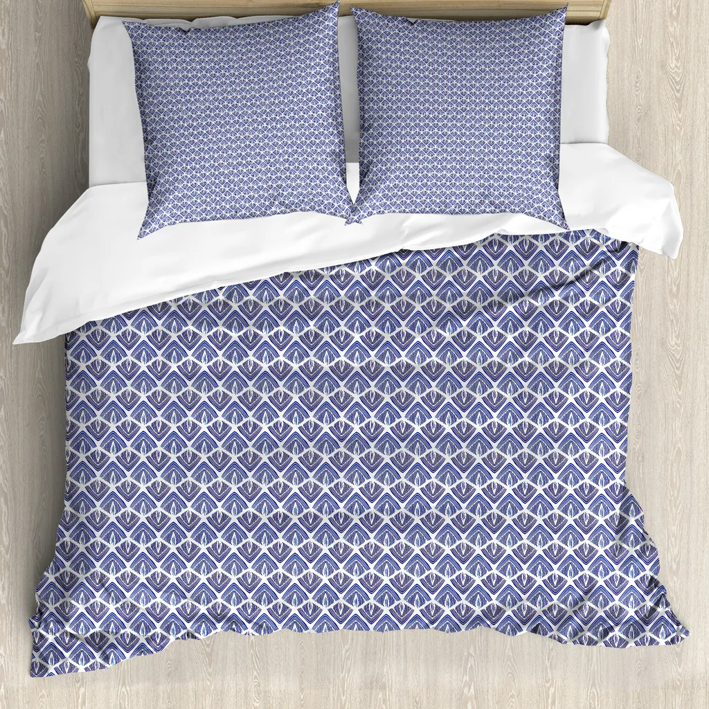 Parure de lit 1 personne Boho bleue indigo avec housse et taie 80x80