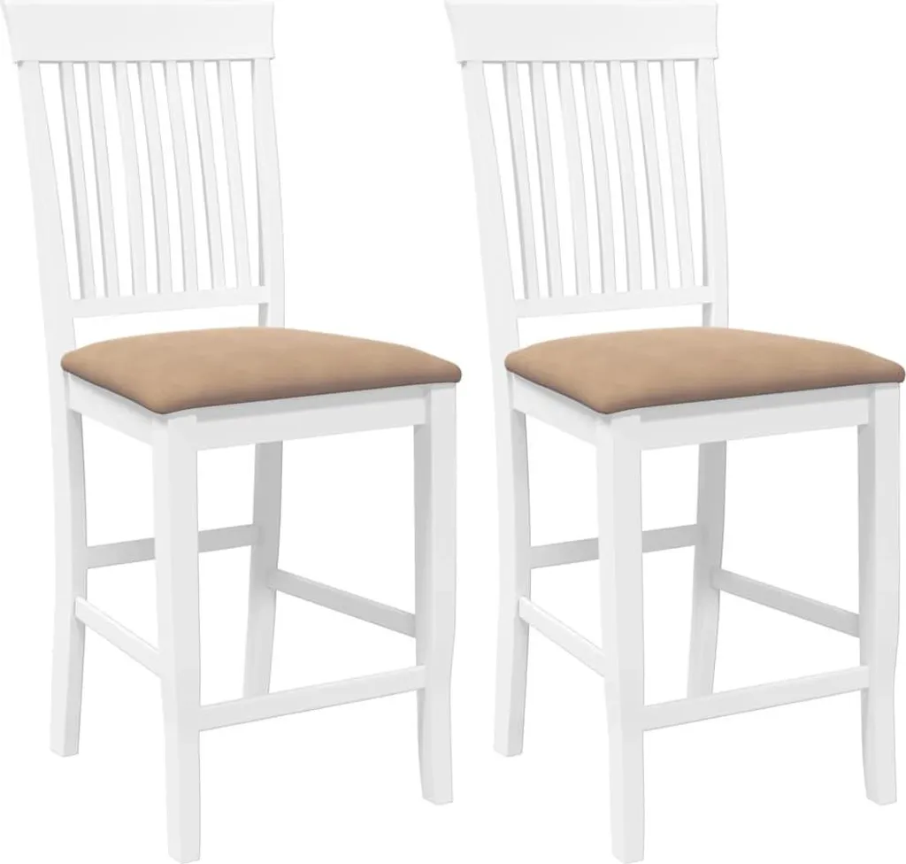 Sgabello da bar con cuscino 2 pz. Legno massiccio bianco in legno di gomma
