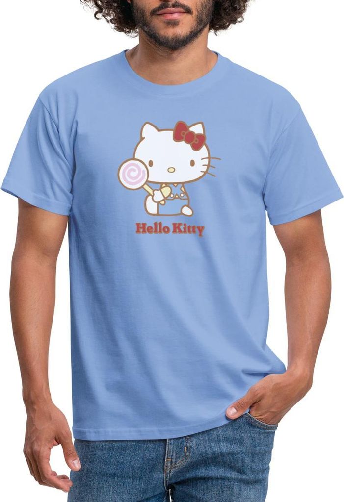 Spreadshirt Hello Kitty Mit Lollipop Männer T-Shirt, XXL, Carolina Blue