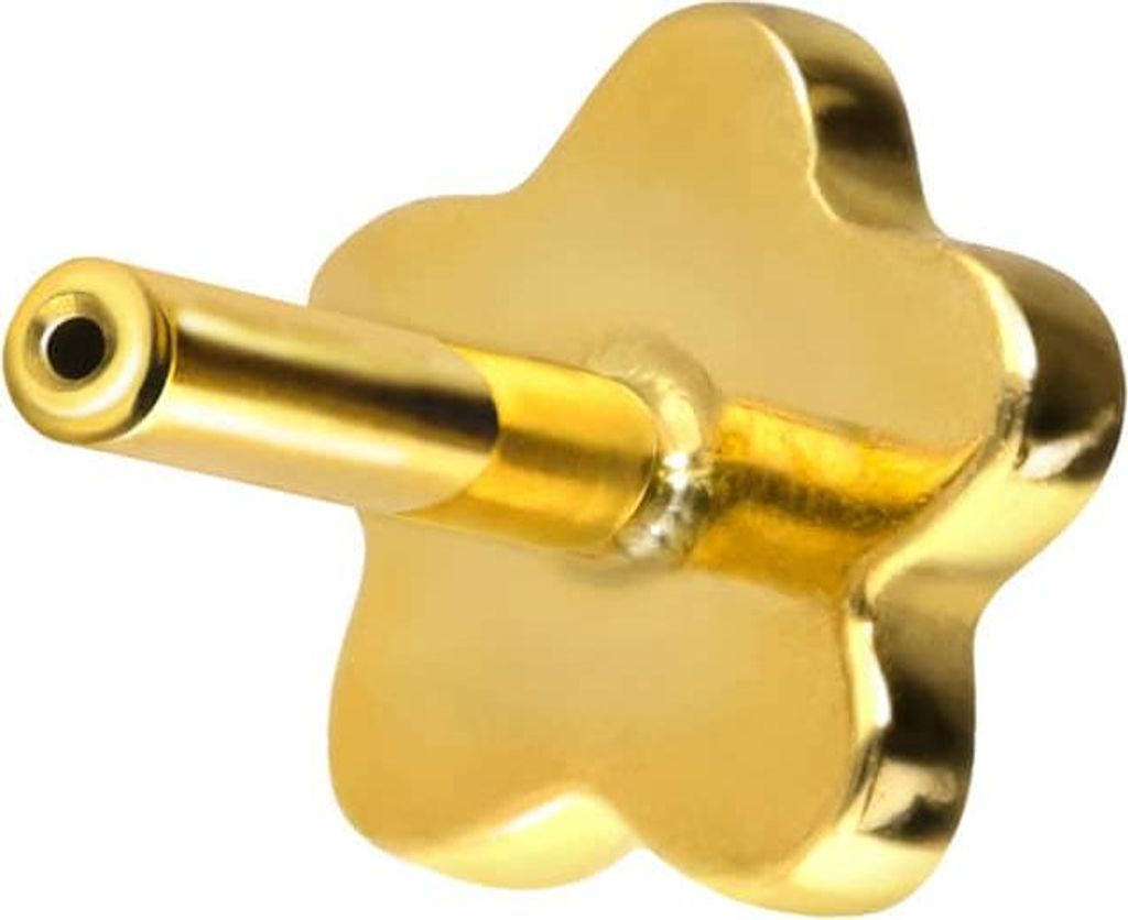 Ohrpiercing, Nasenpiercing Titan Labret mit Push Fit ohne Kugel BLUME Gold Stablänge: 5mm | Stabstärke: 1mm