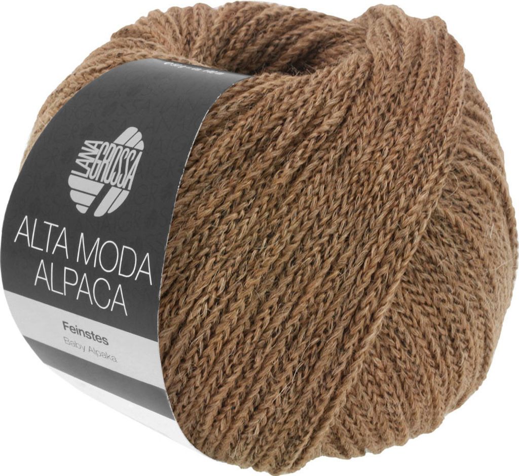 A ball of brown yarn with a label.