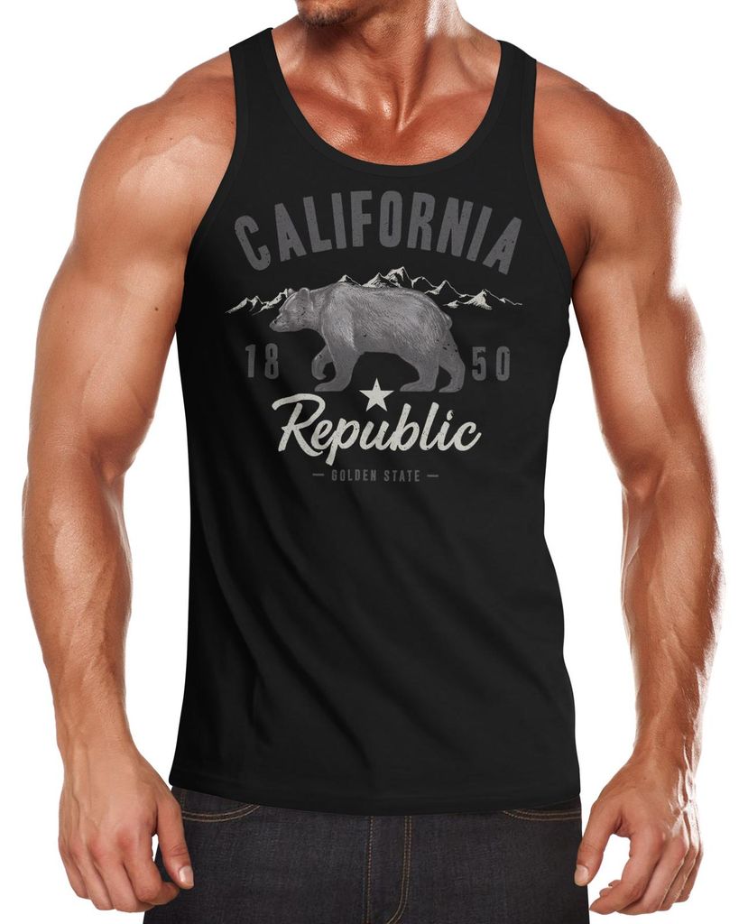 Herren Tank-Top California Sommer Summer Golden State USA Bär Bear Muskelshirt Muscle Shir Neverless schwarz-grau XXL