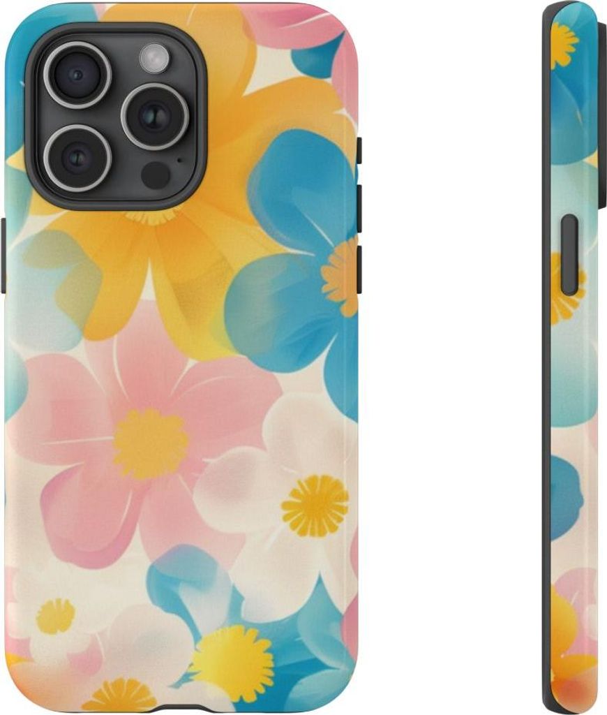 Lebhaftes Pastell-Blumenmuster – Hülle Kompatibel mit iPhone 15 Pro Max