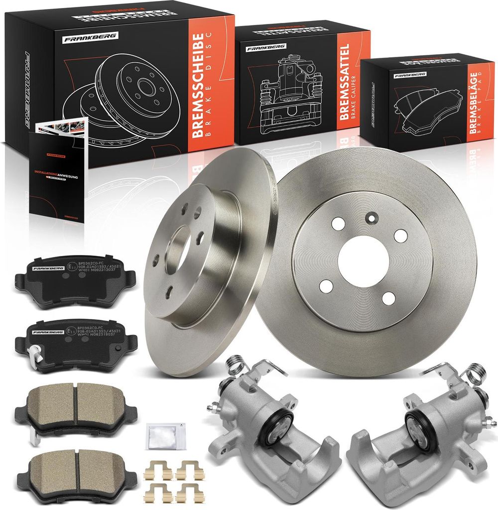 Frankberg 2x Bremssattel+2x Bremsscheiben+4x Bremsbeläge Hinten für Opel Astra H Twintop A04 Combo Tour