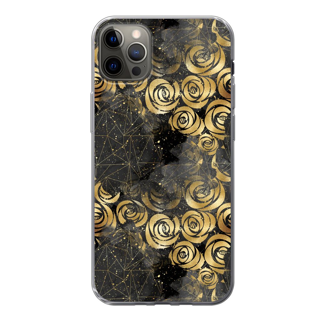 MuchoWow Handyhülle Schutzhülle Hülle für iPhone 13 Pro Max Marmor - Gold - Rose - Muster Silikon Softcase Handy Hülle - Mobiltelefon