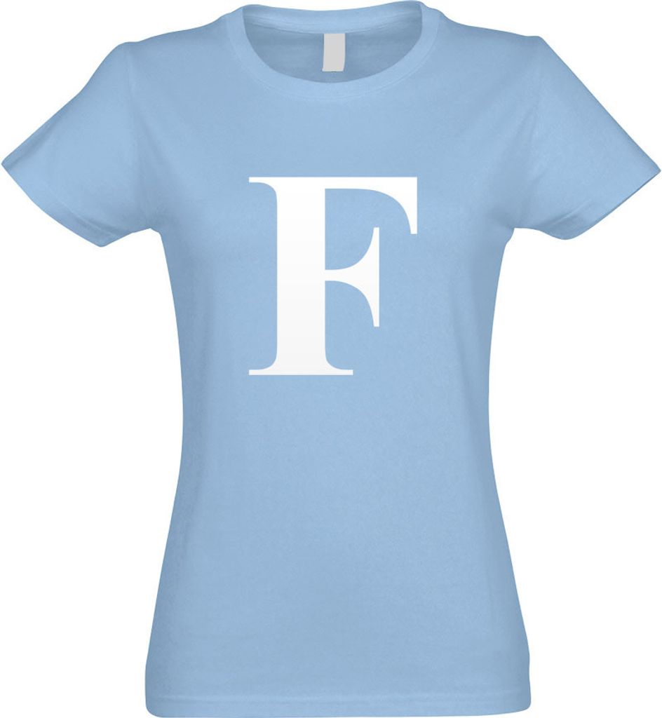 Kiwistar - T-Shirt tailliert - Damen - himmelblau - Buchstabe F - Alphabet - mit Motiv Bedruckt - Funshirt Design - Sport - Freizeit - Damen - XL