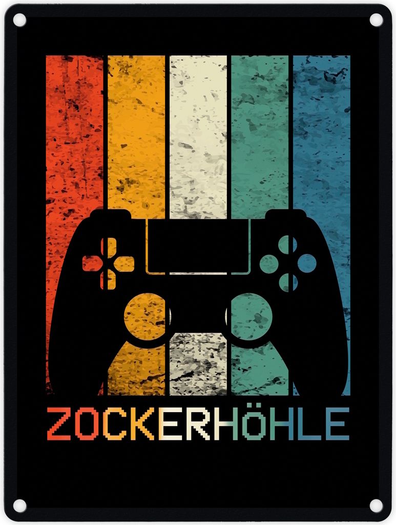 Zockerhöhle Metallschild mit Retro Gamer-Motiv Schild Blechschild Emailleschild