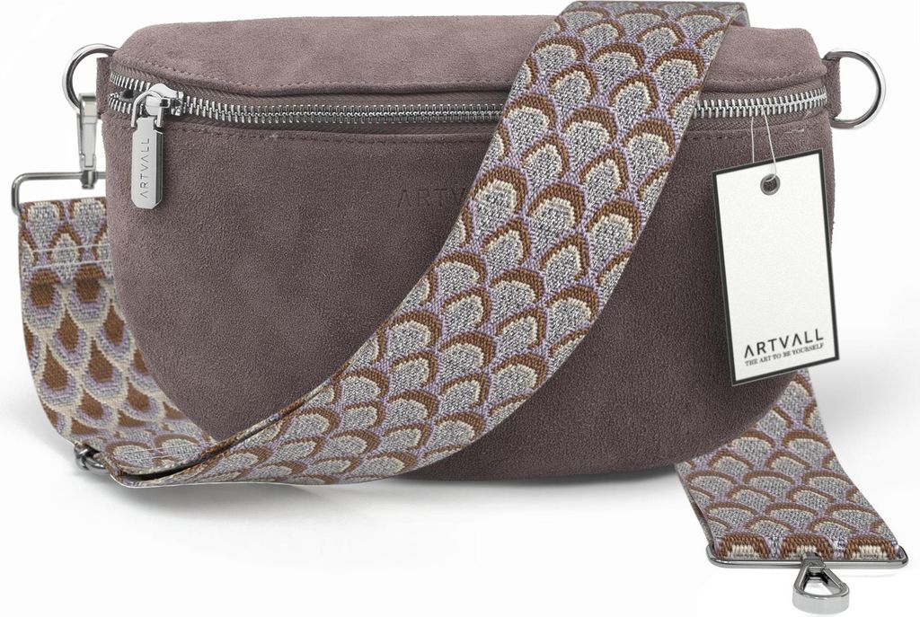 ARTVALL - Umhängetasche aus Wildleder, Klein mit verstellbarem Schultergurt, abnehmbares Taschenband, Crossbody Bag in Lila