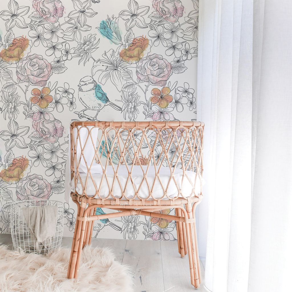 Coloray Fototapete 250x250 cm Vlies-Fototapete - Utensilienvögel blüht Vintage