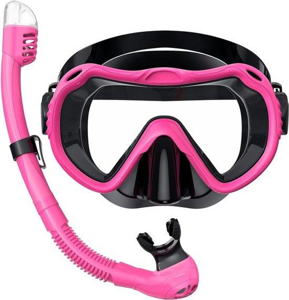 Tauchermaskenset, Tauchbrille, vollwasserdichtes Tauchbrillen, Schnorchelset (rosa rot)
