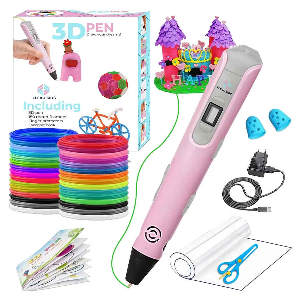 Kit Stylo 3D pour Enfant avec 150m de Recharge - Loisirs Créatifs Rose