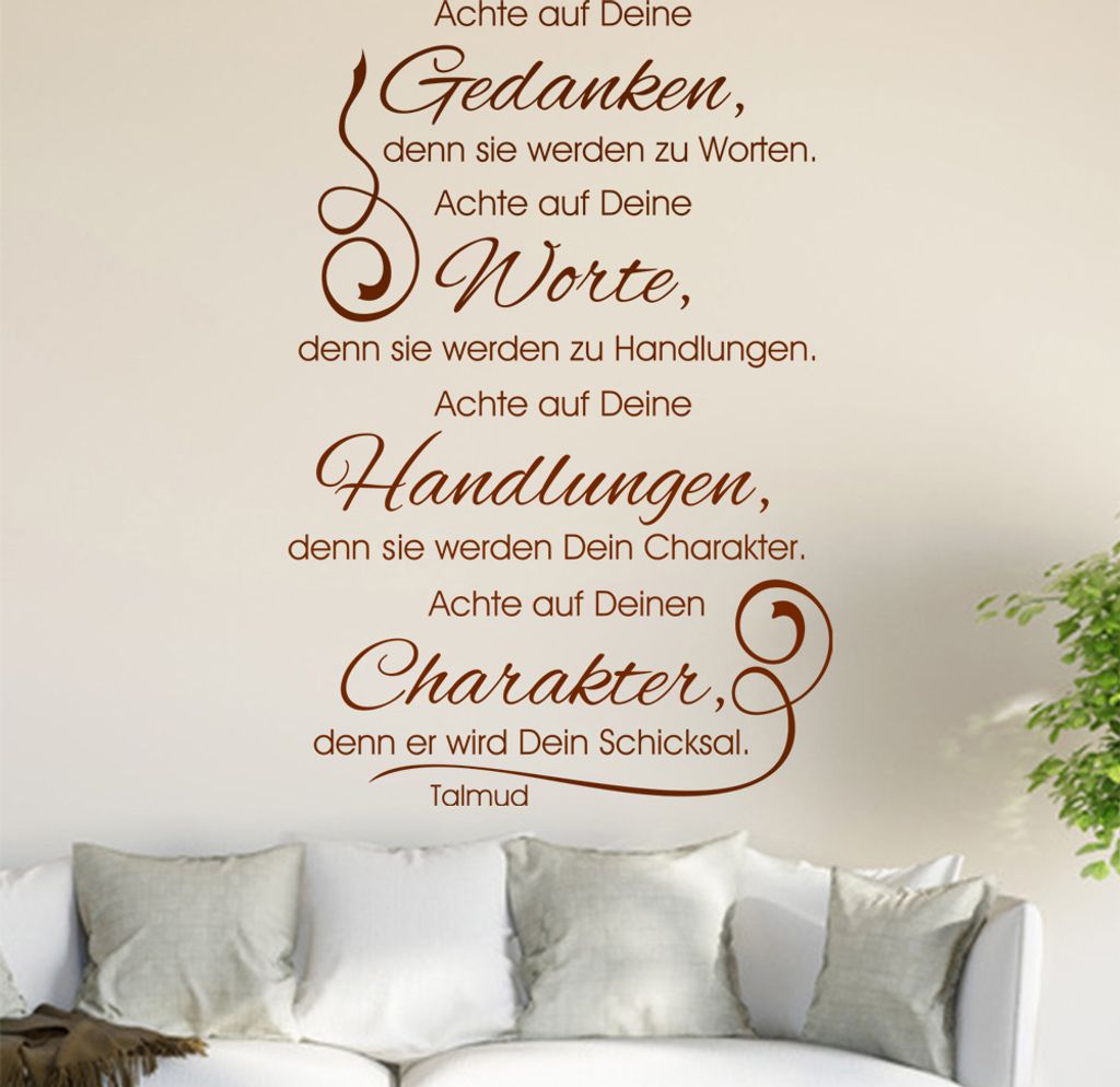 Achte auf Deine Gedanken... Wandtattoo in 6 Größen - Wandaufkleber Wall Sticker - Dekoration, Küche, Wohnzimmer, Schlafzimmer, Badezimmer