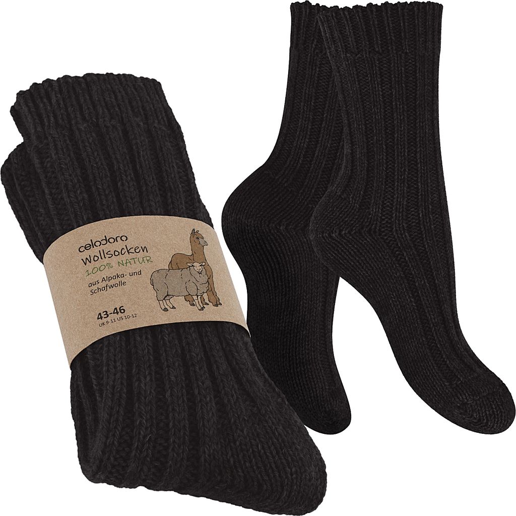 Celodoro Damen & Herren Natur Wollsocken mit Alpaka Wintersocken (1 Paar) - Schwarz 35-38