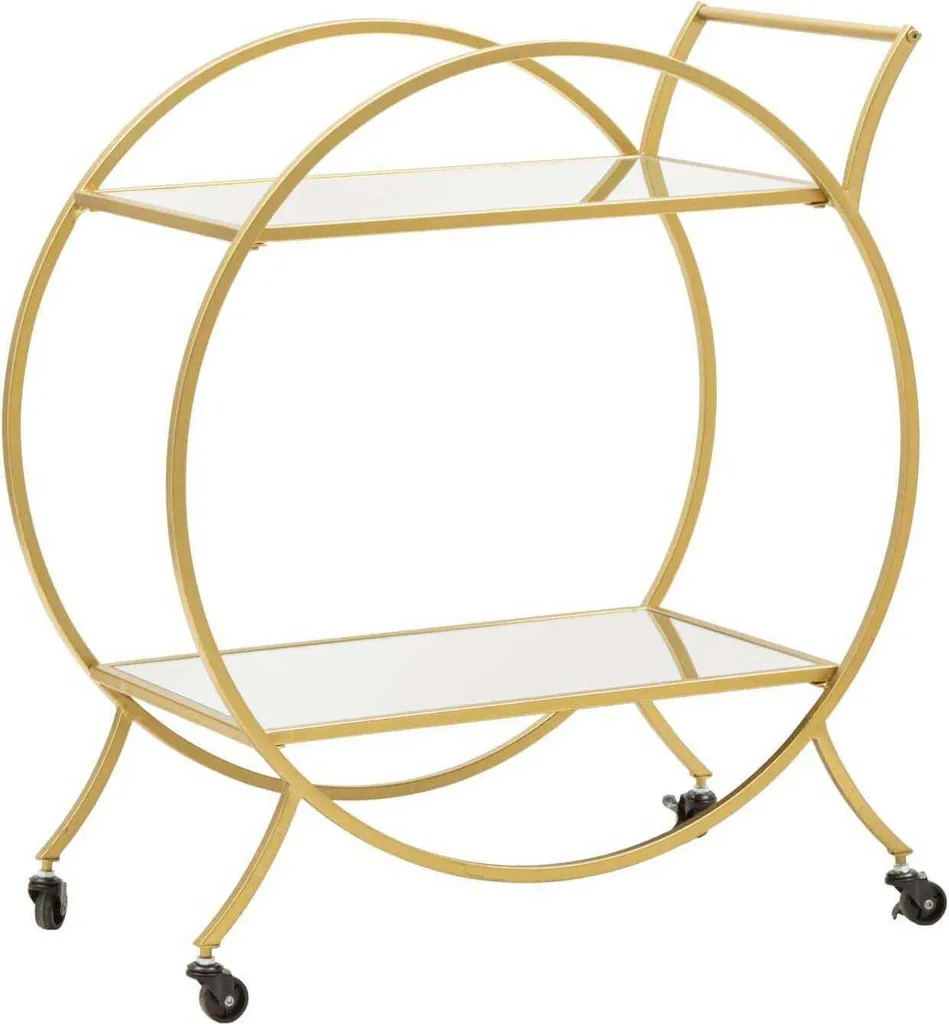 Desserte de bar à roulettes métal doré et miroir Globe Art Déco Chic