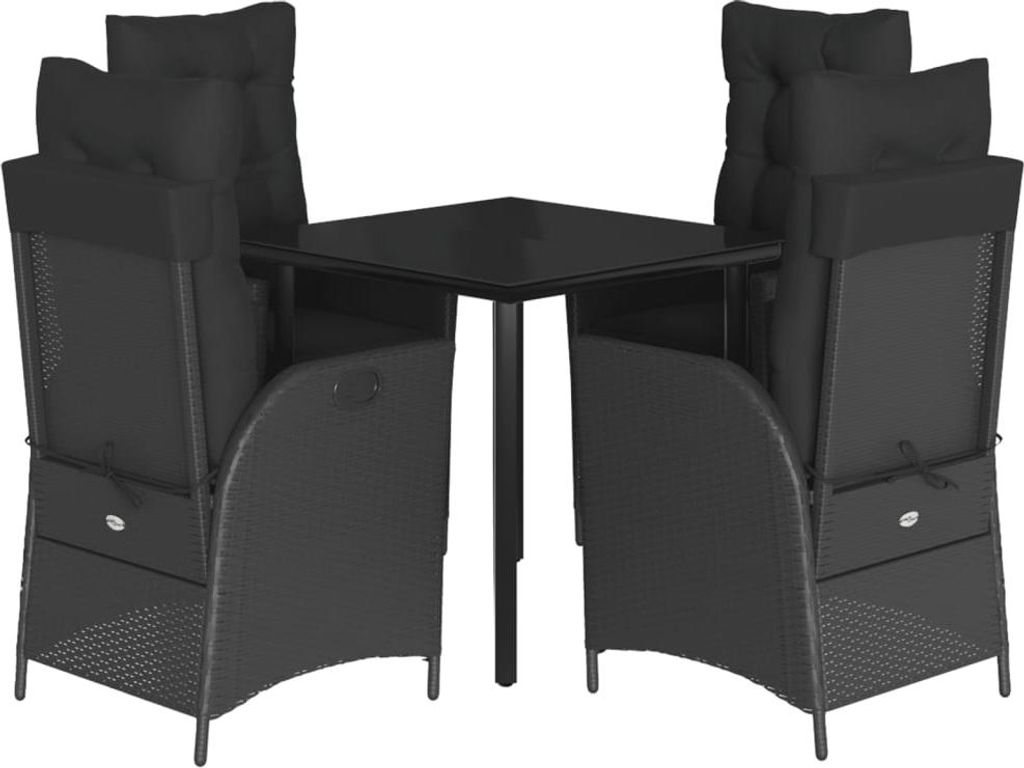 vidaXL 5-tlg. Garten-Essgruppe mit Kissen Schwarz Poly Rattan