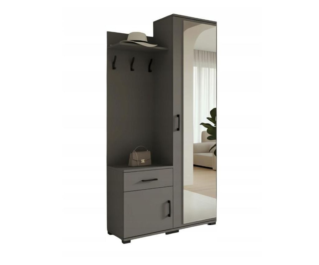 Garderobe ERYK mit Spiegel 40x90x190 cm – Moderne Flurgarderobe in Anthrazit mit Kleiderhaken