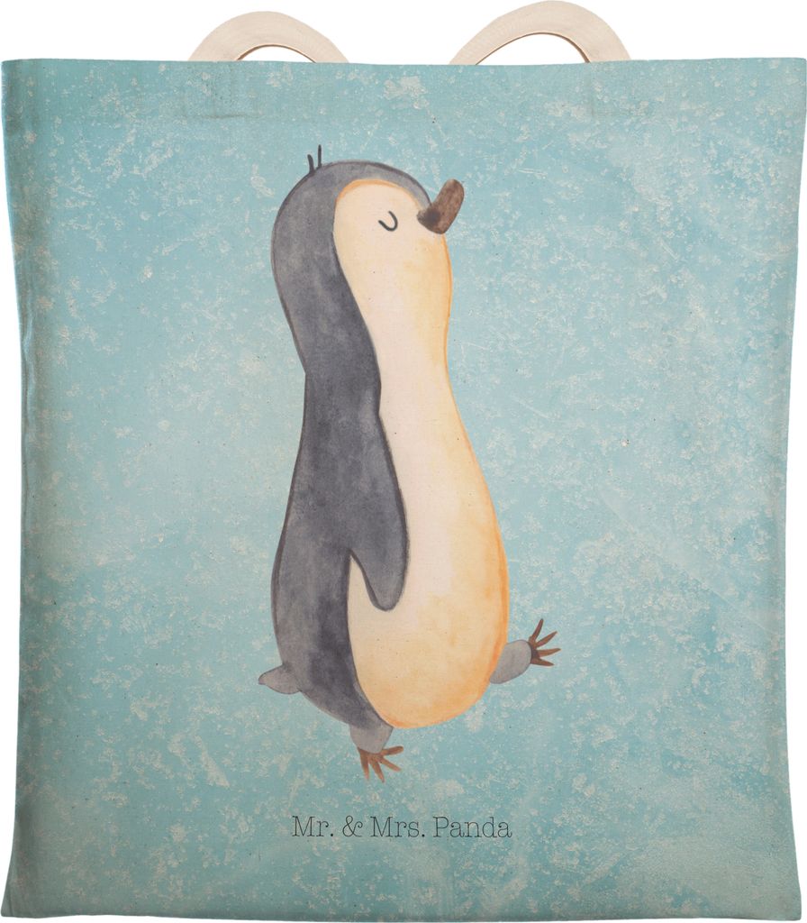 Mr. & Mrs. Panda Tote Bag Pinguin marschieren - Eisblau - Geschenk, Stofftragetasche, Einkaufstasche, Familie, Pinguine, Beutel, Tasche, Stolz, Bru...