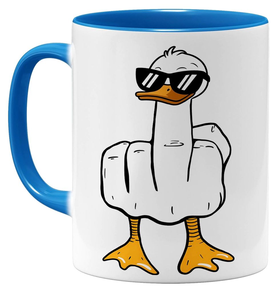 Freche Mittelfinger Ente Kaffee-Tasse mit Spruch - Sarkastische Spruchtasse mit Ironie Statement - Keramik Becher - 325ml - Beidseitig Bedruckt - H...