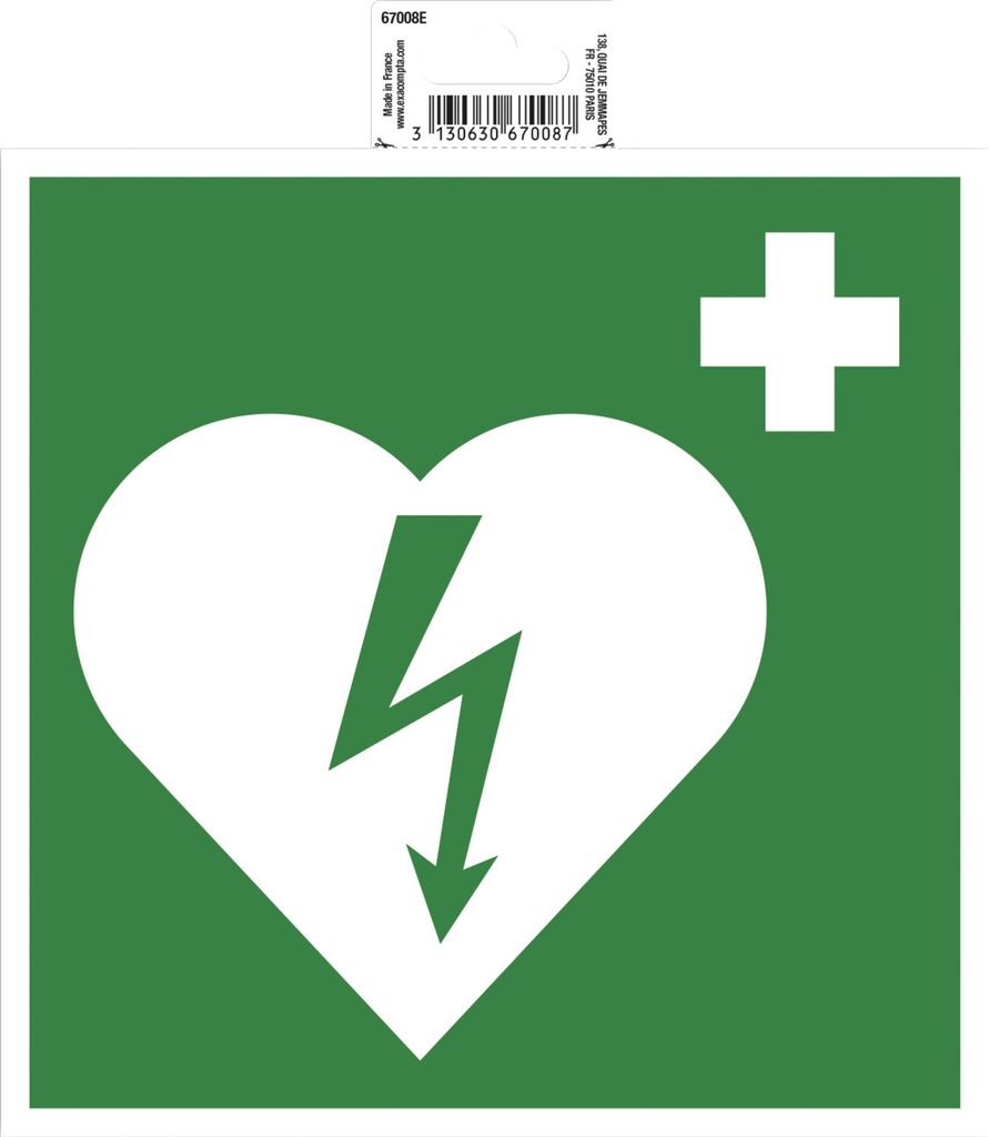 Exacompta Hinweisschild Defibrillator PVC selbstklebend 20x20 cm Grün 67008E