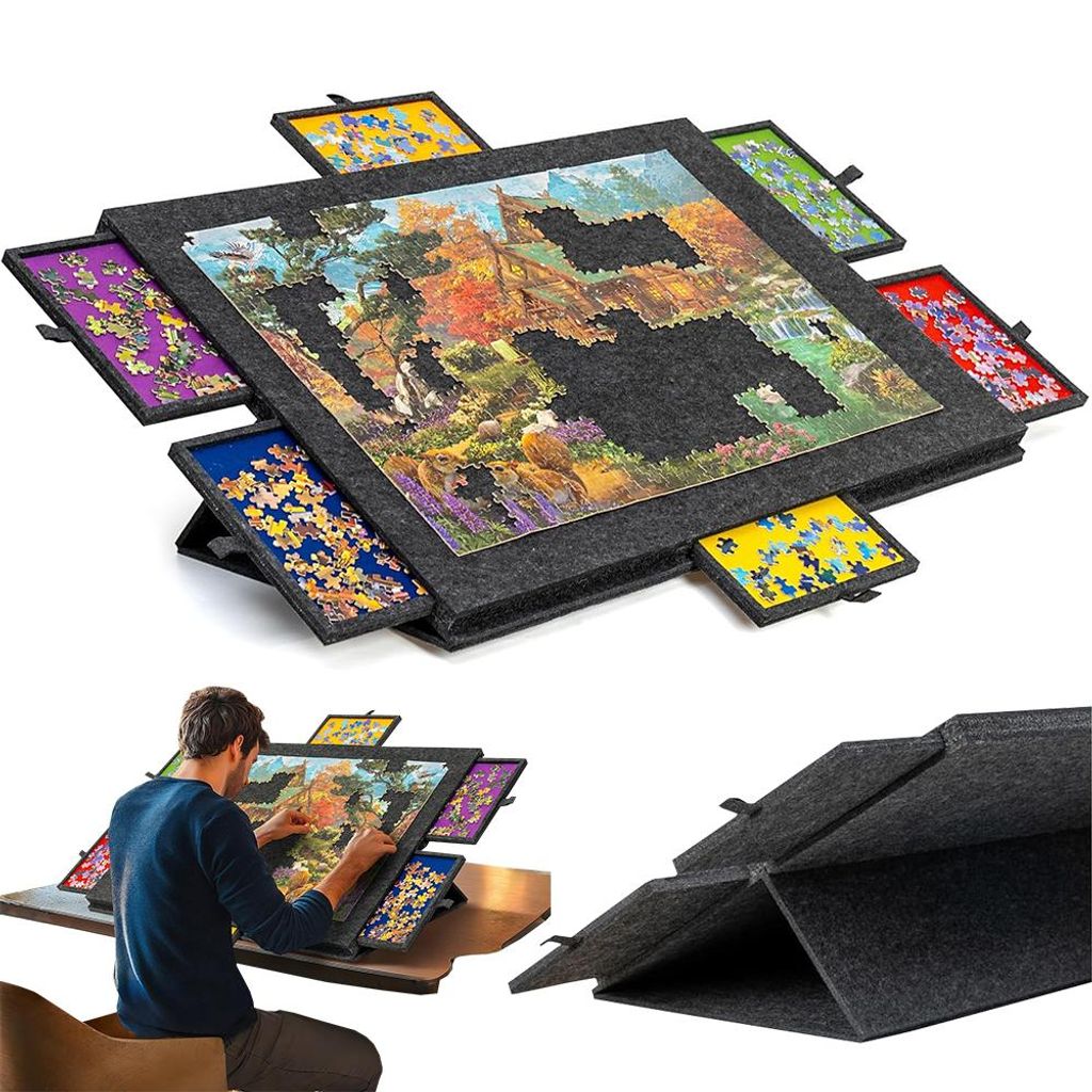 Juksun Puzzleplatte 77x53.6cm Filz grau mit 6 Schubladen Produktbild 