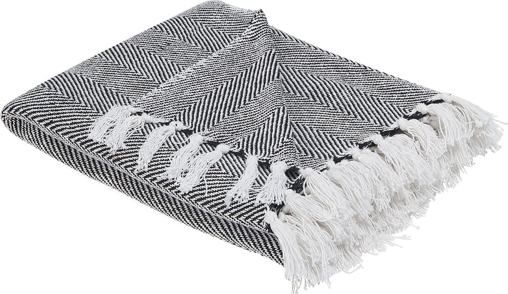 BELIANI Kuscheldecke Schwarz Baumwolle 130 x 160 cm Klassisch Mit Fransen Handgewebt Schlafzimmer