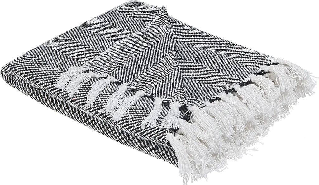 Beliani Couverture coton noir 130 x 160 cm - Plaid style Boho chic