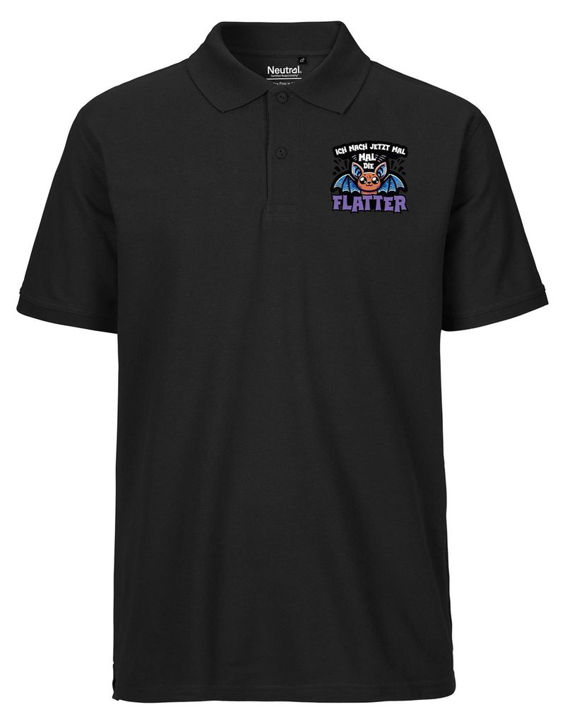 Huuraa Herren Polo Shirt Ich mach jetzt die Flatter Fledermaus M Black Bio Baumwolle Fairtrade Poloshirt Geschenkidee