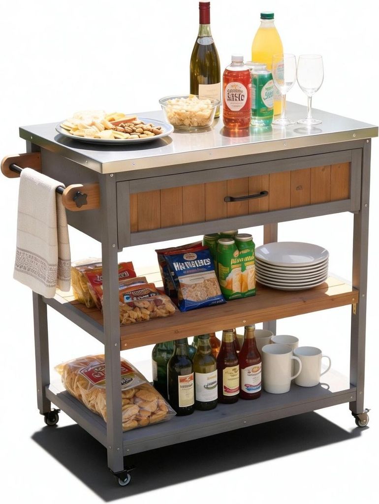 Coemo Servierwagen Grillstation James S Grau Kücheninsel Holz, auf Rollen 82 x 53 x 92 cm
