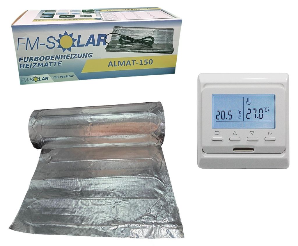 15m² Elektrische Fußbodenheizung 150W/m² elektro Bodenheizung ALU + Thermostat Digital Weiß