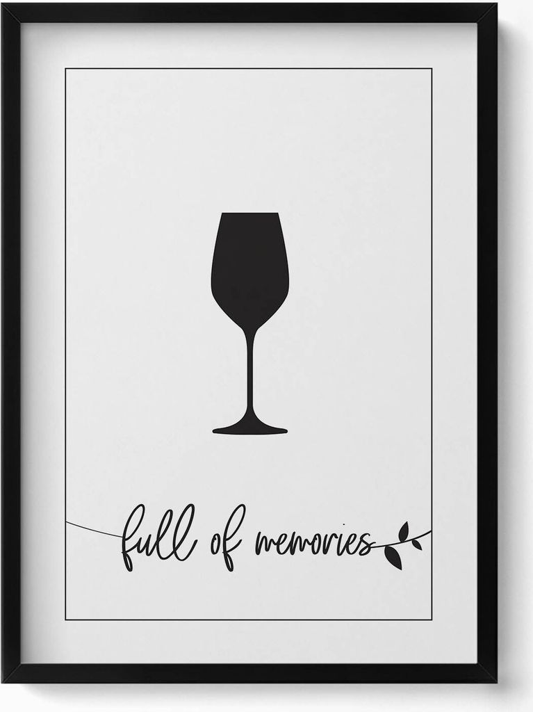 Inschrift für Küche und Esszimmer „Voller Erinnerungen“– Wandbild mit Rahmen – Gerahmtes Bild – Wanddekoration – 50x70 cm – Schwa...
