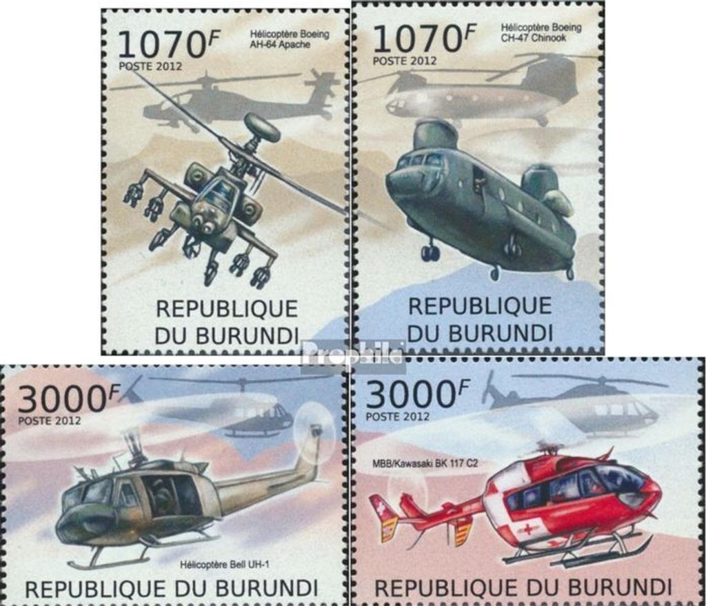 Briefmarken Burundi 2012 Mi 2471-2474 (kompl.Ausg.) postfrisch Hubschrauber
