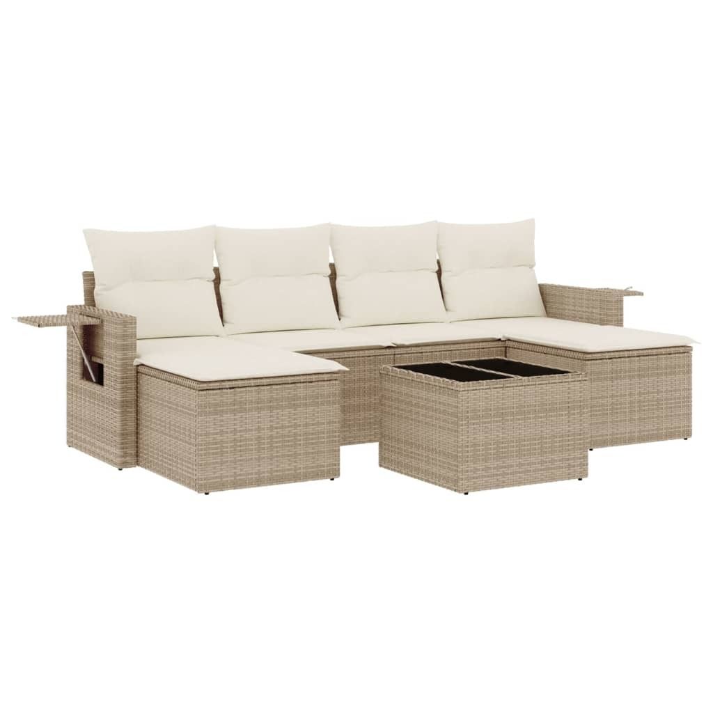 vidaXL 7-tlg. Garten-Sofagarnitur mit Kissen Beige Poly Rattan