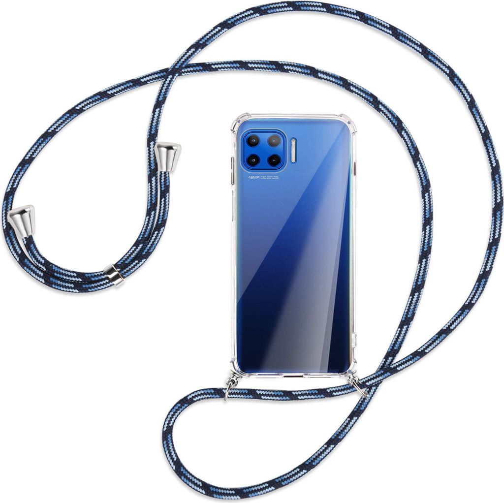 Handykette Backcover-Schutzhülle mit Band (Metall silberfarben) für Motorola Moto G 5G Plus - Blautöne