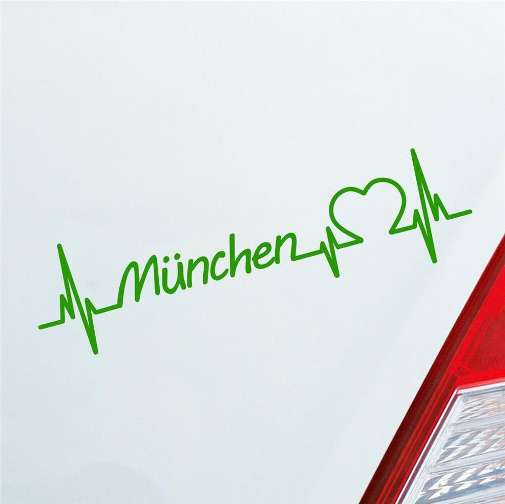 Auto Aufkleber München Herz Herzschlag 19x5 cm Hellgrün Sticker Heckscheibenaufkleber