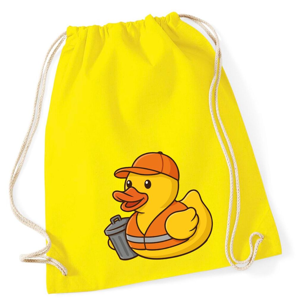 Huuraa Turnbeutel Quietscheente Müllmann Gummiente Müllabfuhr 12 Liter Yellow Baumwolle Rucksack Geschenkidee