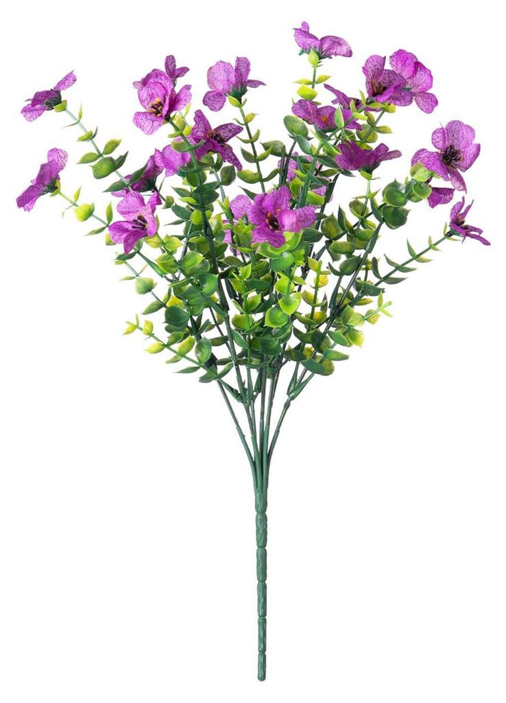 5 künstliche violette Blüten mit grünen Blättern, 7-armiger Seidenblumenstiel, geeignet für Zuhause, Büro, Hochzeiten, Partys, drinnen und dr...