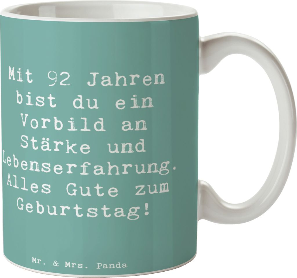 Mr. & Mrs. Panda Kaffeetasse Spruch 92. Geburtstag Wunder - Meeresbrise - Geschenk, Pott, Bewunderung, Tasse, Becher, Anerkennung, Alter, Trinkbech...