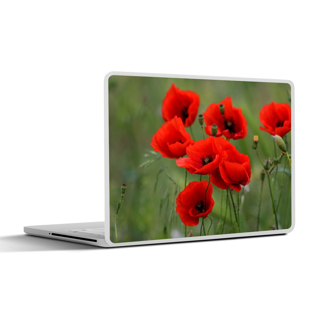 MuchoWow Laptop Aufkleber Sticker Cover Blumen - Mohn - Rot 36.5x27.5 cm - Laptop-Sticker