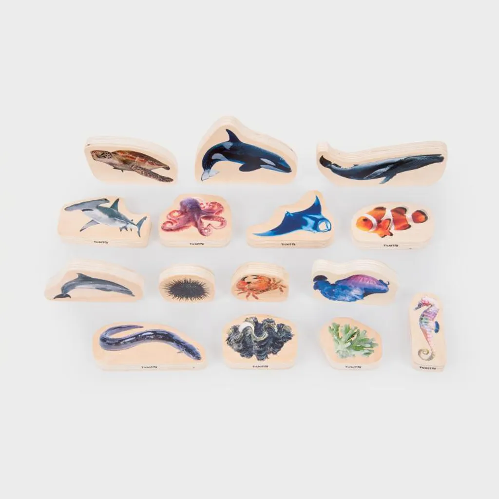 TickiT Meeresleben Set de briques en bois - Jeu éducatif de 15 pièces