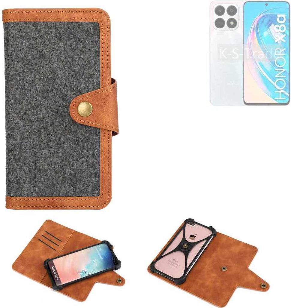 K-S-Trade Schutzhülle Handyhülle kompatibel mit Honor X8a 5G Filz Hülle Kunst-Leder dunkelgrau braun (1x)