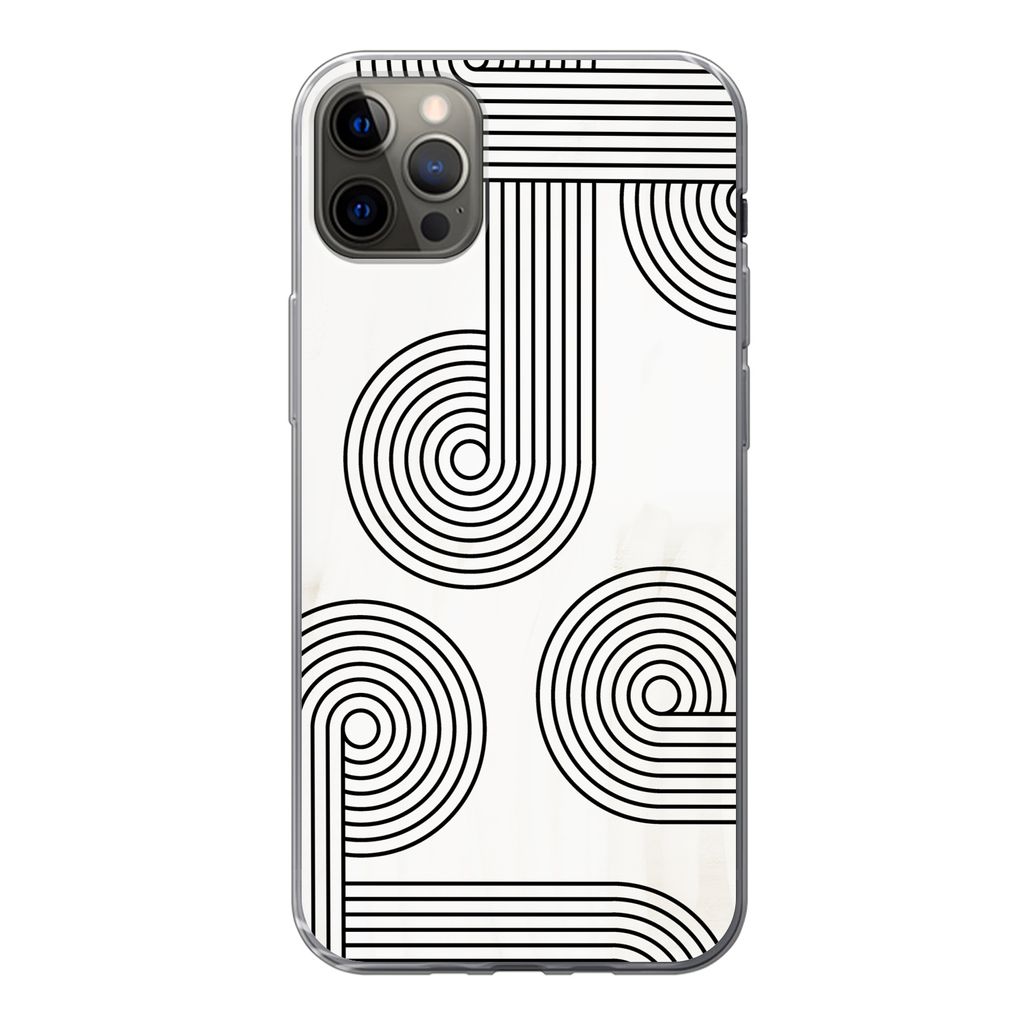 MuchoWow Handyhülle Schutzhülle Hülle für iPhone 13 Pro Max Abstrakt - Schwarz - Weiß - Kreis Silikon Softcase Handy Hülle - Mobiltelefon