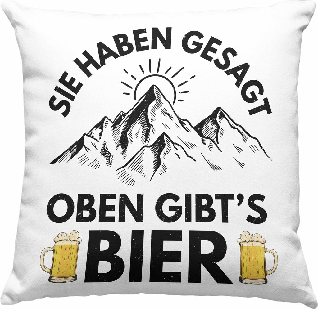 Trendation - Wandern Deko-Kissen mit Füllung 40x40 Geschenk Sie Haben Gesagt Oben Gibts Bier Geschenk Berge Wanderer Geschenkidee (Grün)