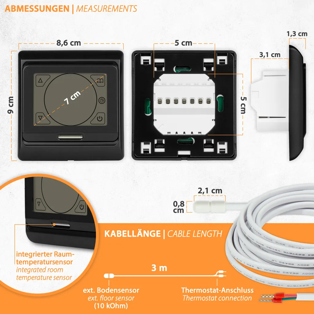 Thermostat programmable noir E91 avec écran LCD et capteur de précision - 4