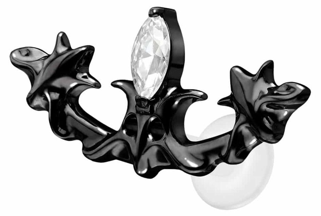Ohrpiercing, Nasenpiercing PTFE Labret mit Innengewinde + Titan-Aufsatz GOTISCHES DESIGN Schwarz Stablänge: 8mm | Stabstärke: 1,6mm