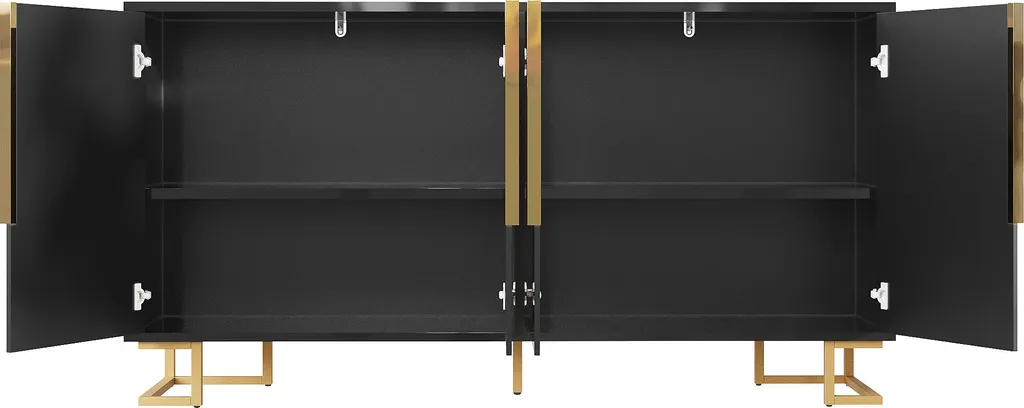 Commode Buffet Noir 152cm avec Design Géométrique et Finitions Dorées - 10