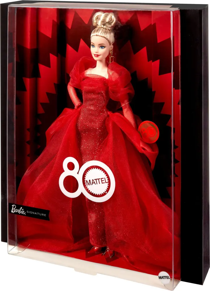 Barbie de Collection JBJ17 avec Robe de Bal Rouge Rubis et Socle