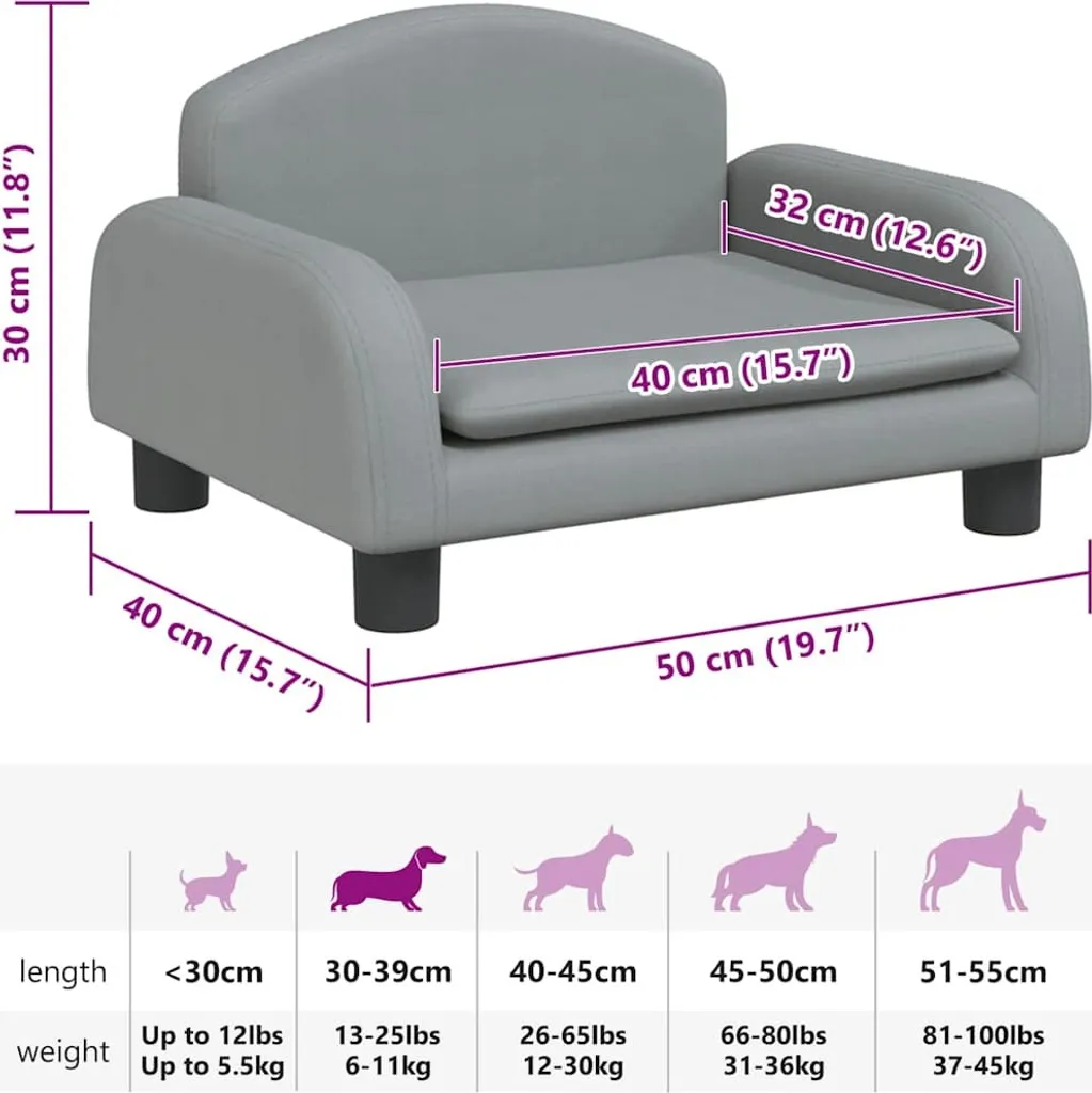 Divanetto per Cani vidaXL Grigio Chiaro: Arredo Pet in Tessuto 50x40x30 cm - 7